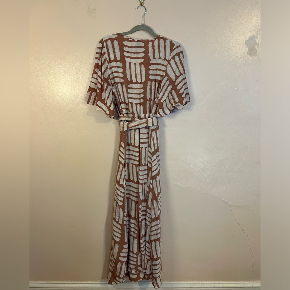 Osei Duro Tan and White Maxi Wrap Dress - Picture 2 of 4